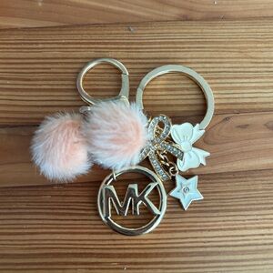 MK Gold Keychain Bag Charm with Pink Peach Accents